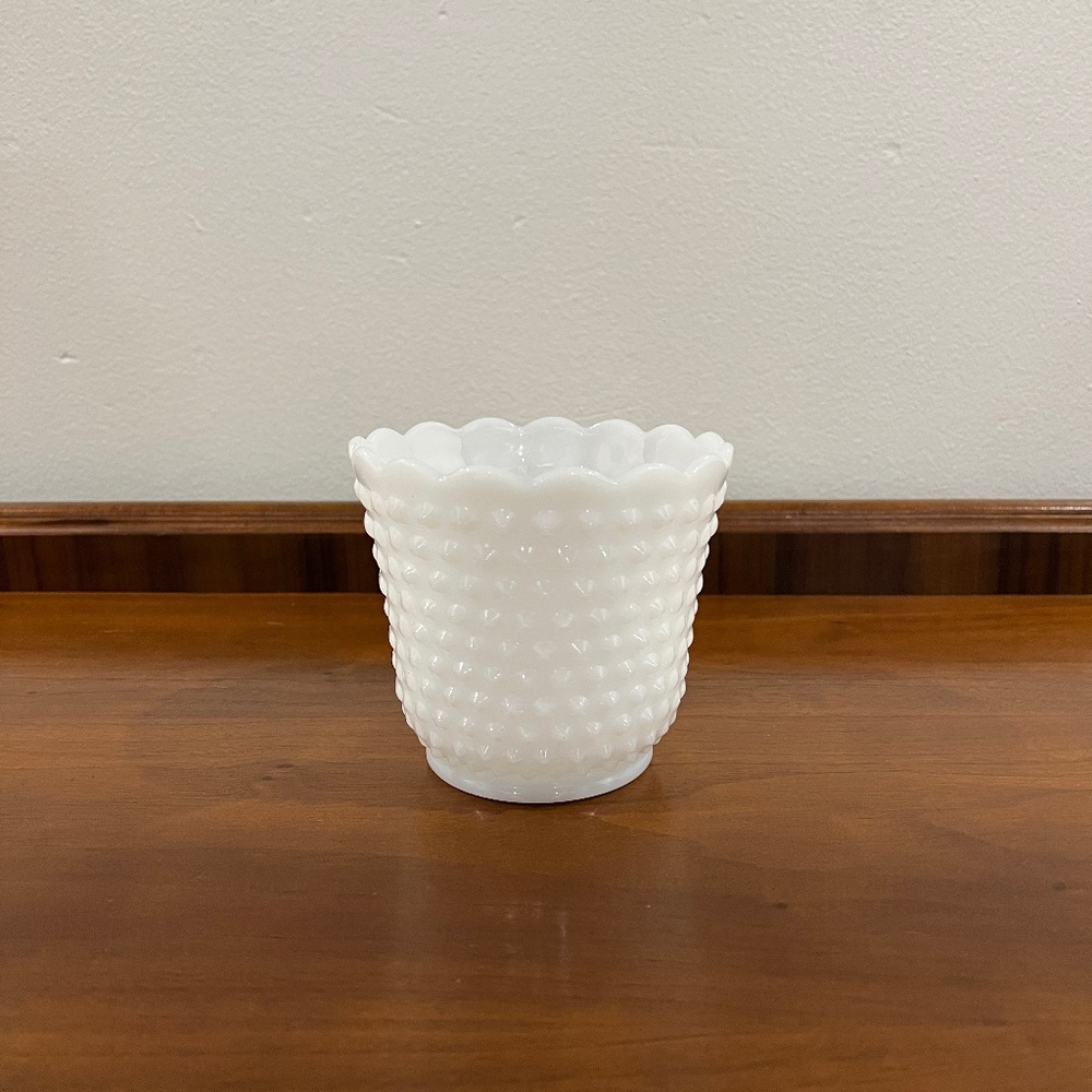VTG Fire King (Anchor Hocking) Hobnail Milk Glass, Scallop Edged 4.5" Planter